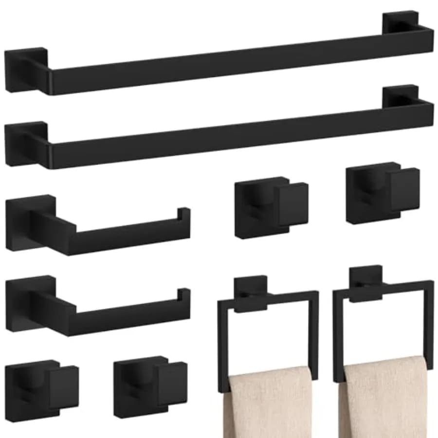 Set di 10 Accessori Bagno Nero Opaco, Set Portasciugamani da 23,6 Pollici, Set Hardware Bagno in Acciaio Inox SUS 304