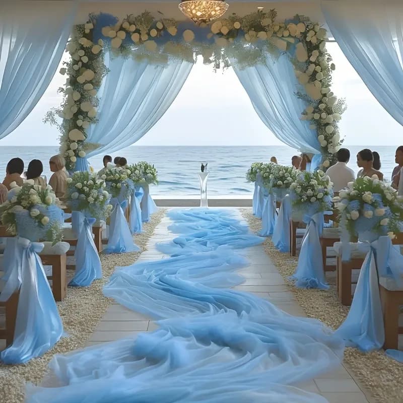premium matte pastel light blue tulle fabric roll for diy wedding aisle pew and spring neutral party table decorations