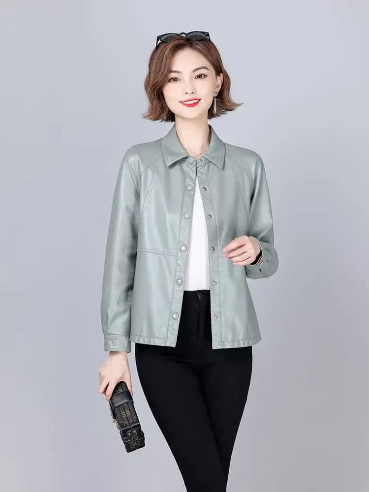 Women's Short Sheepskin Jacket Small Size Button-Up Collar Coat Haifeng Genuine Leather Autumn Winter New Style plus Size