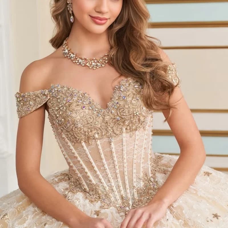 Abito Quinceanera giallo chiaro con spalle scoperte fiore 3D decalcomania glitter di cristallo Coda lunga abiti da 15 Quinceanera Personalizza