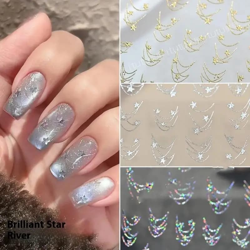 Collana a stella Linea curva Arco Stampa a caldo Retro 5D Nail Art Adesivi Decorazione Adesivo Decalcomanie per manicure Fai da te