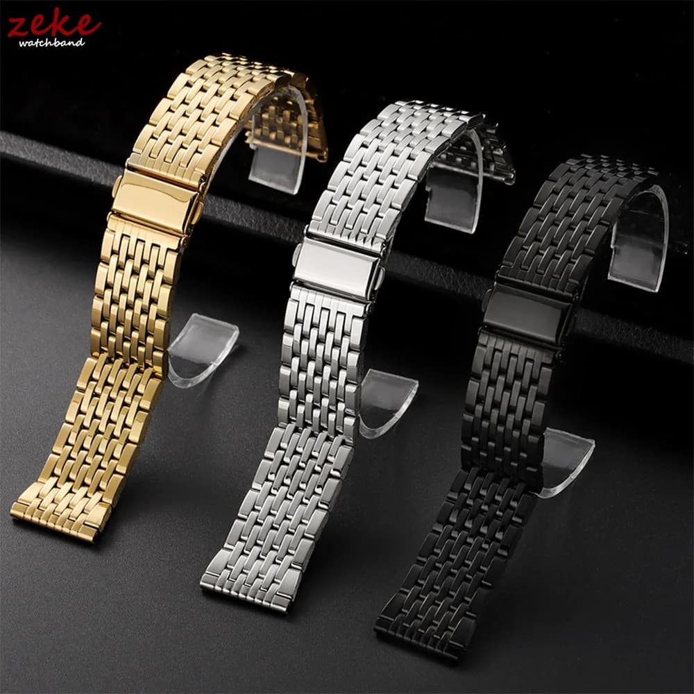 Cinturino per orologio in acciaio inossidabile 18mm 20mm 22mm Bracciale in metallo con fibbia pieghevole Cinturino per orologio universale Argento Oro Nero per uomo Donna