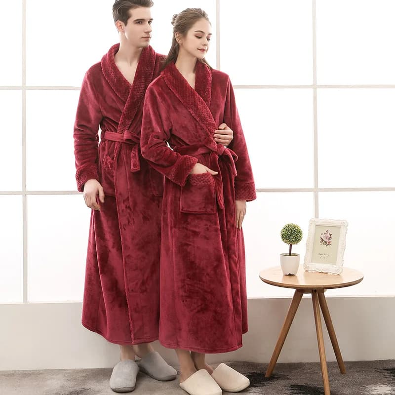 Couples Flannel Vessels Winter Addens Kimono Nightwear Plus Size Autumn Patchwork Fleece Long Dresses Bathrobe Night Shirt