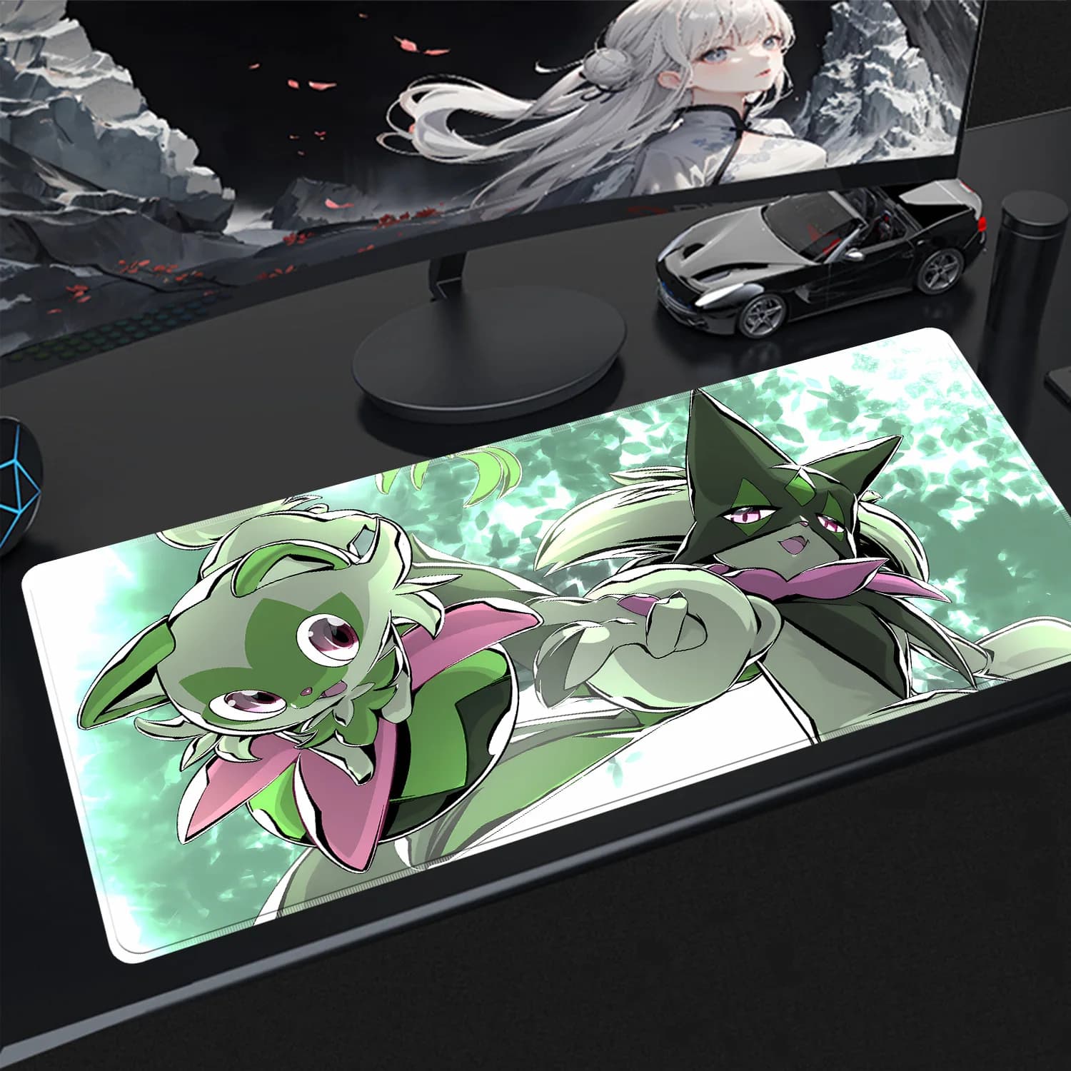 Tappetino per mouse da scrivania Kawaii Pokemon Meowscarada, base in gomma antiscivolo, tappetino per tastiera per computer da ufficio, decorazione per la casa