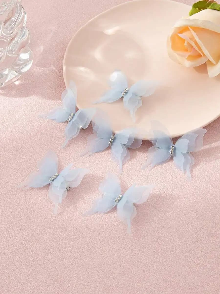 6 fermagli per capelli a forma di farfalla in pizzo trasparente con strass per le donne, accessori per l'uso quotidiano e per le feste