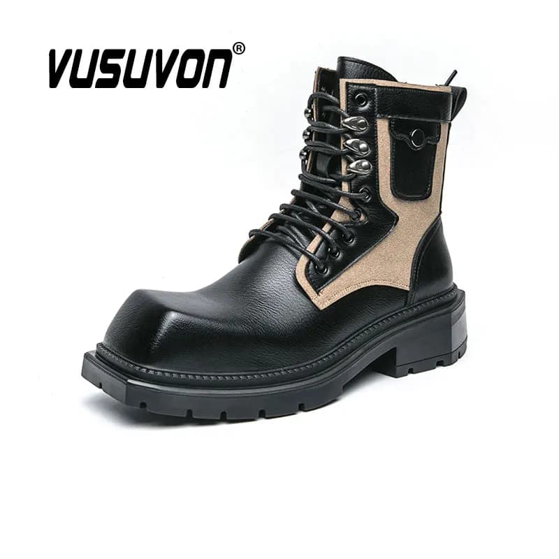 Stivali moda uomo in pelle crosta e pelle scamosciata autunno inverno per scarpe eleganti da strada comode scarpe basse nere taglia 38-46