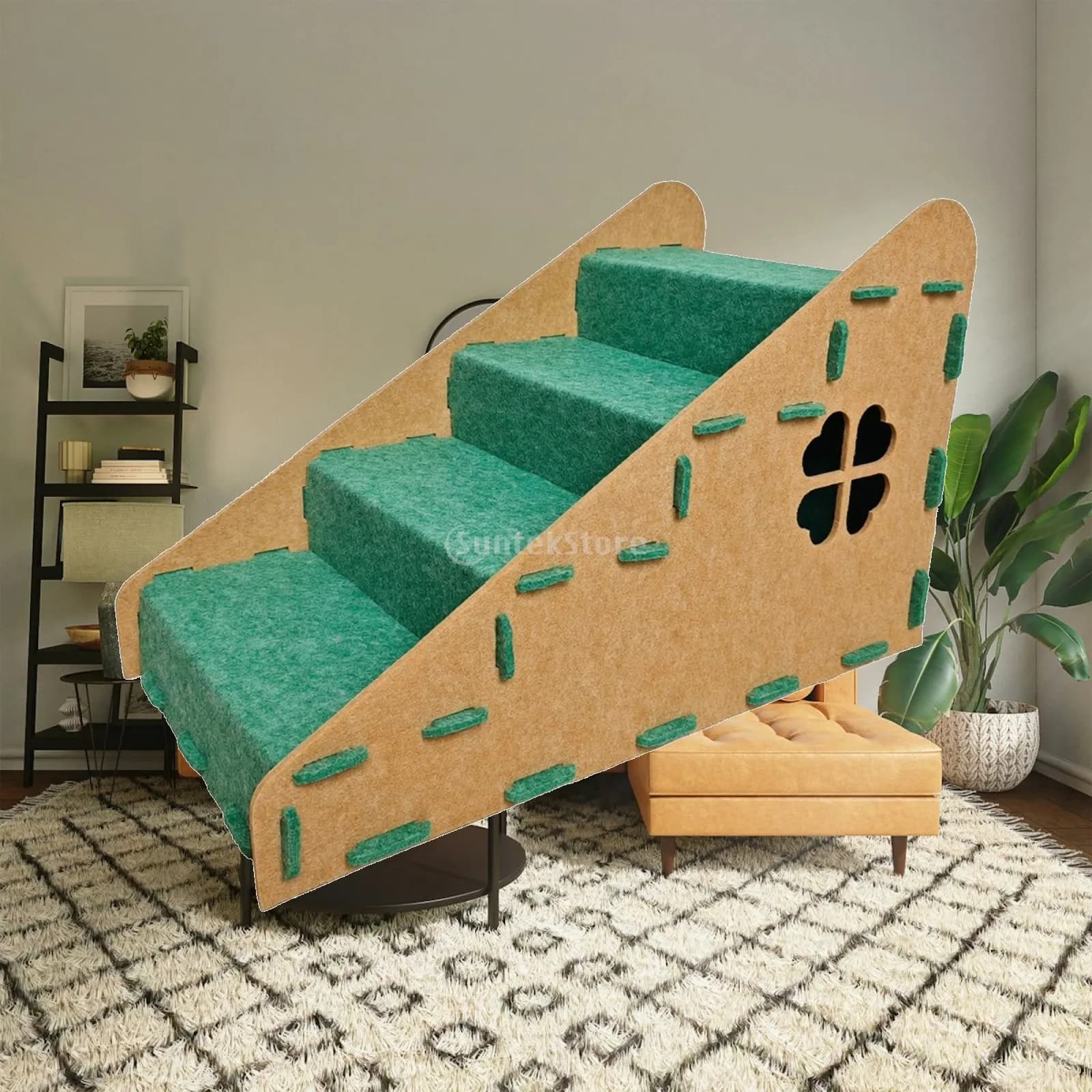 Pet Stairs with Cave Condo Wear-Resistant Dog Stairs with Cat Condo Pet Steps with Built-in Hideaway Non-Slip Furniture Stable