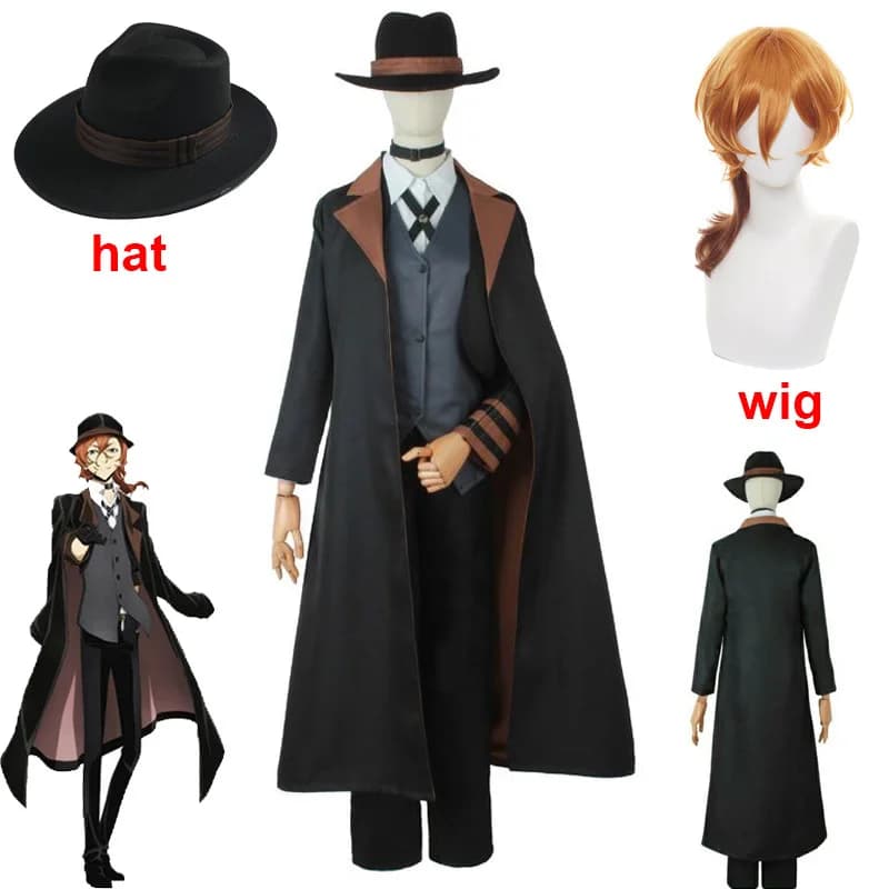 NUOVO Bungou Stray Dogs Uomo Donna Nakahara Chuuya Costume Cosplay Parrucca Cappello Guanto Giacca Pantaloni Donna Chuya Nakahara Vestito Cosplay