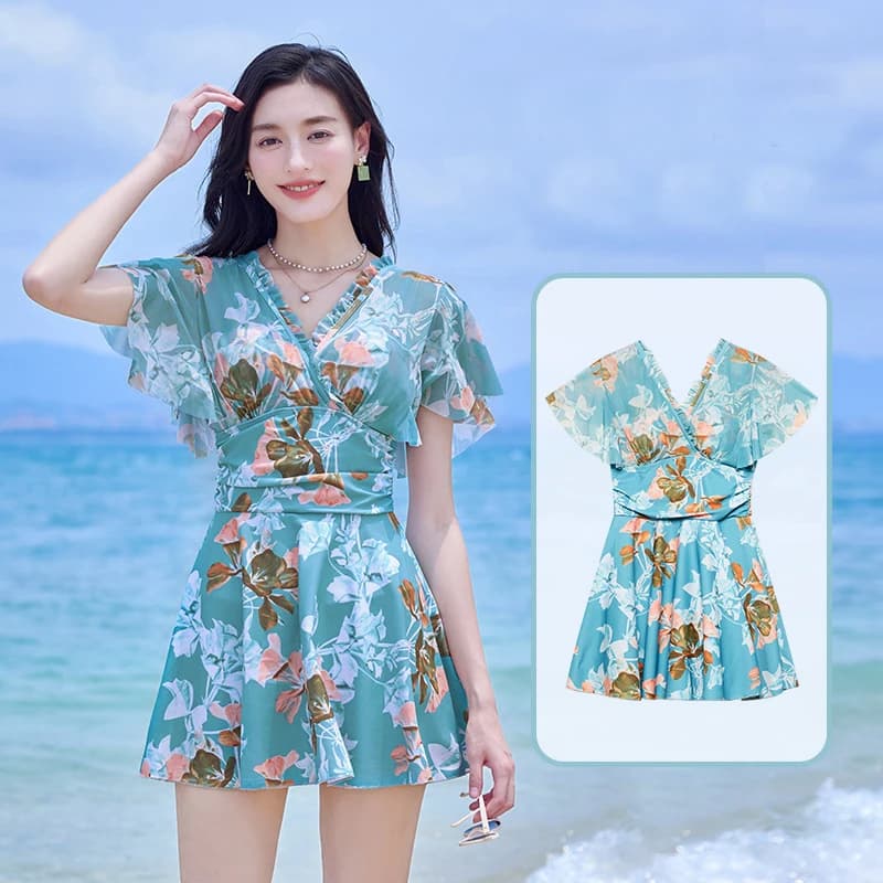 Ultimo arrivo costumi da bagno donna un pezzo tunica volant costume da bagno scollo a V Push Up costume da bagno gonna da bagno Beachwear Plus Size
