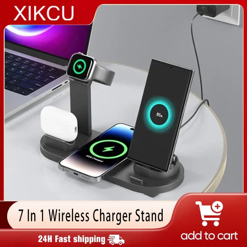 Phone support with 3 in 1 wireless charger support for Samsung iPhone 17 16 15 Apple Watch Airpods Dock station fast charging