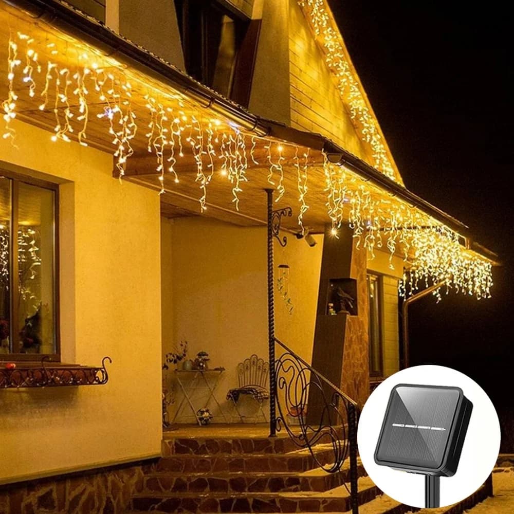 Luci a LED per ghiaccioli solari Luci da fata per tende da esterno 8 modalità Luci di paesaggio natalizio Luce per decorazioni da giardino per feste