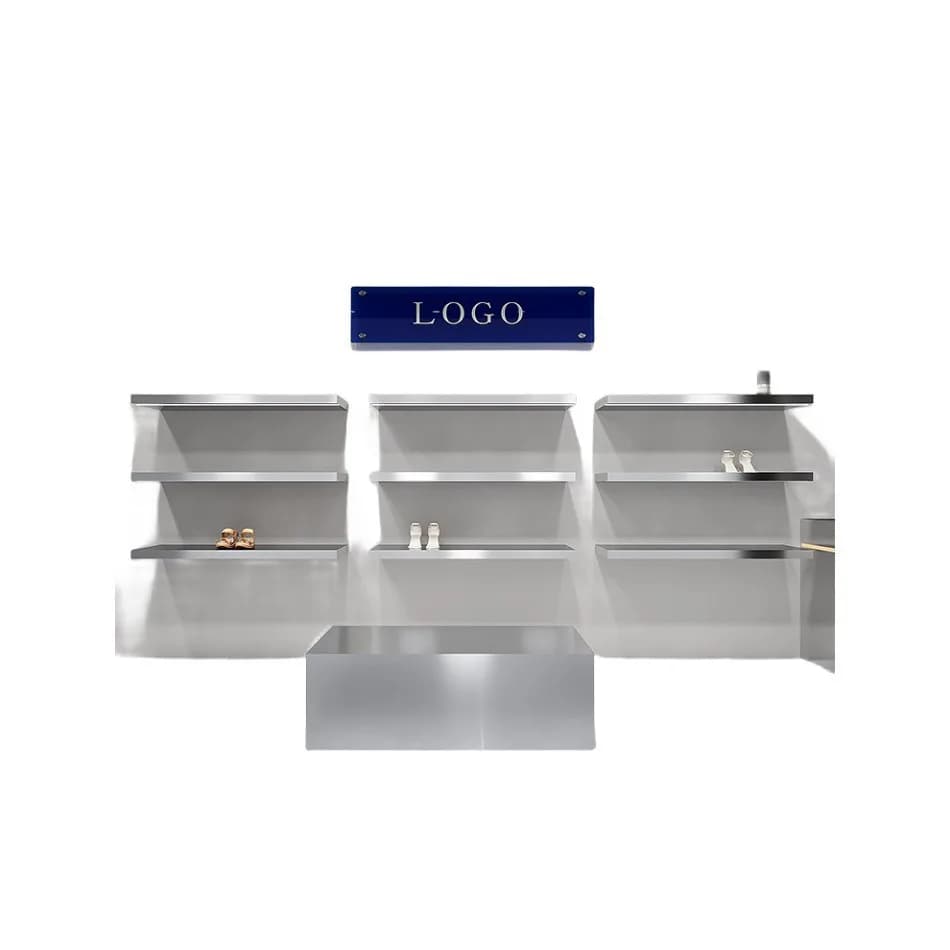 Espositore per scarpiera da parete, scaffale in acciaio inossidabile, espositore per borse per scarpe, negozio di abbigliamento di fascia alta