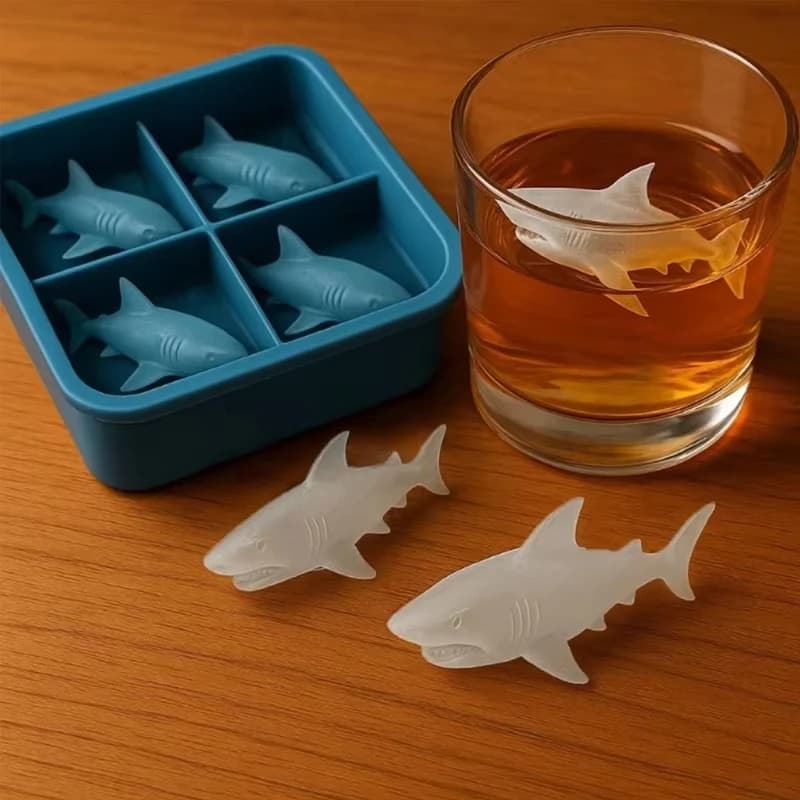 Stampi per ghiaccio in silicone 3D Shark Silicone carino e facile da rilasciare adatto per birra e succo di whisky senza Bpa