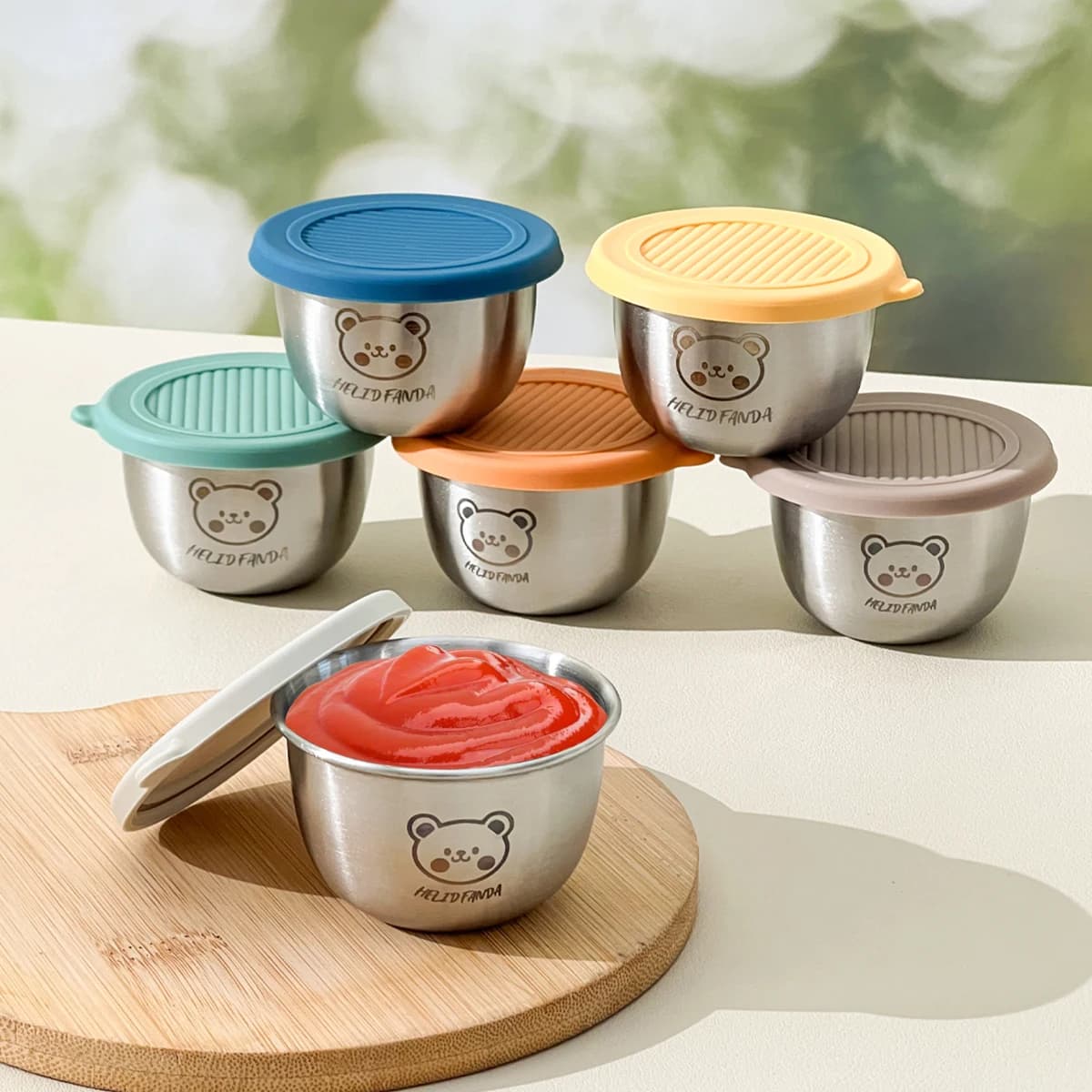 WORTHBUY Piatto per salsa in acciaio inossidabile 304 con coperchio Ciotola per salsa sigillata portatile Contenitore per condimenti di pomodoro per insalata riutilizzabile