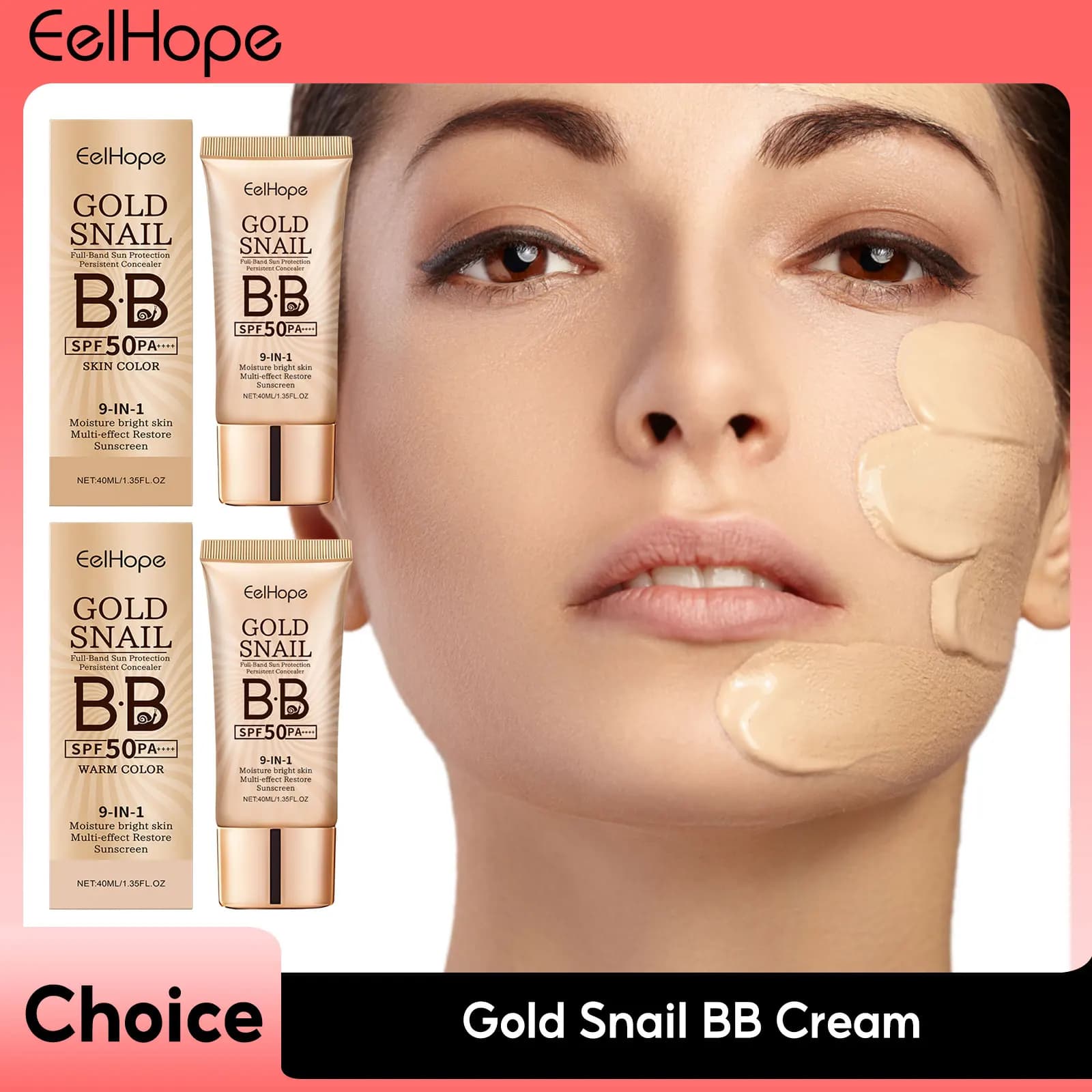 Crema solare Lumaca dorata BB Cream SPF 50 Blocco solare Trucco Idrata Correttore viso Lozione isolante a lunga durata Correttore cosmetico