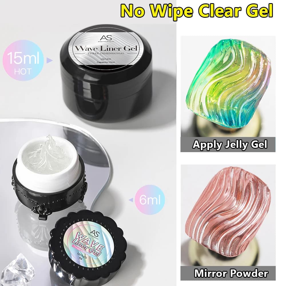 AS 15ml Gel per unghie trasparente 3D e polvere per specchio per nail art Crea gel per pittura 3D tridimensionale metallico per nail art