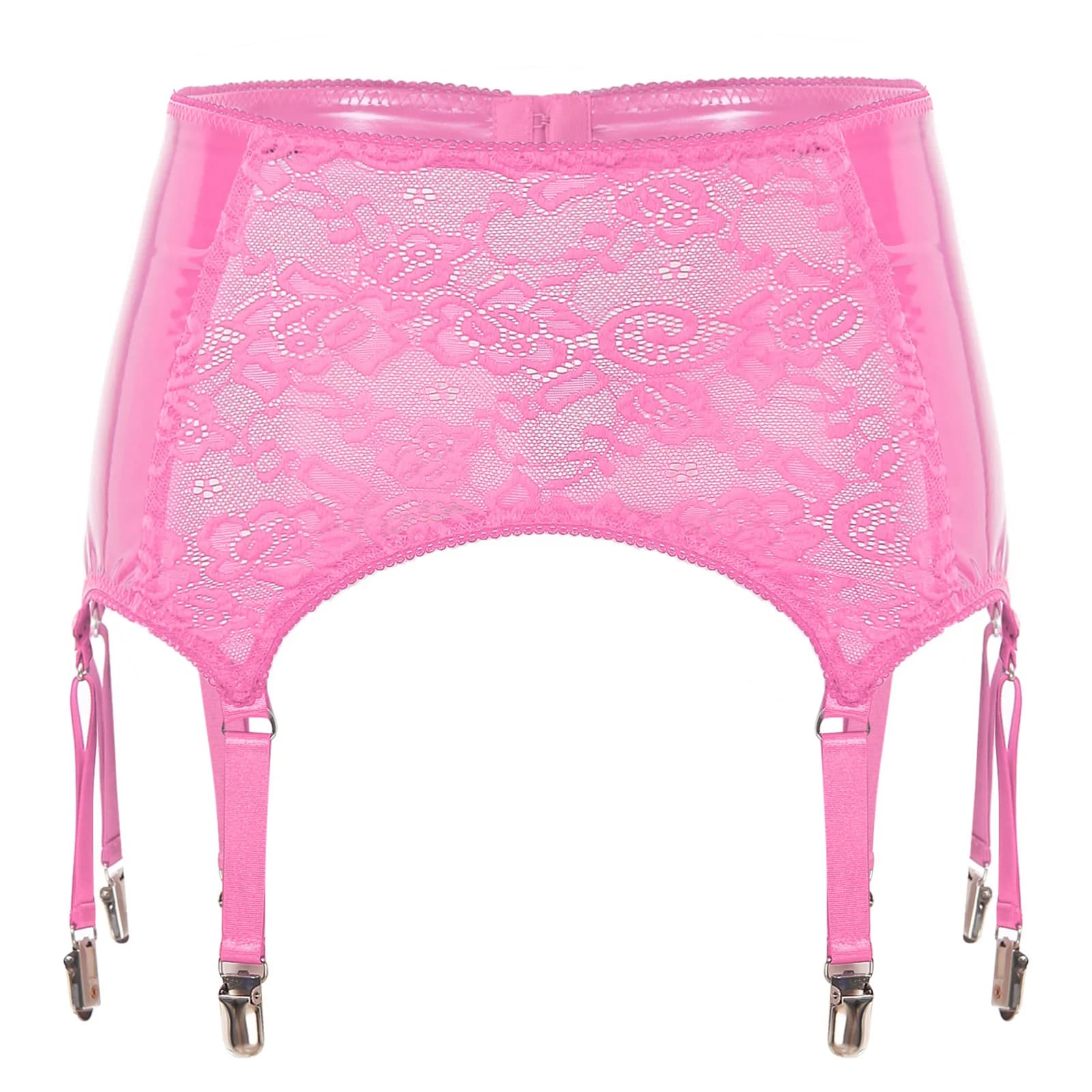 Women Floral Lace Suspender Garters Suspender PU Leather Garter Belt with 6 Metal Clips for Thigh High Stockings Sexy Lingerie