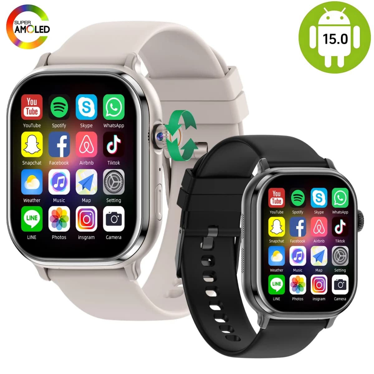 Nuovo Smartwatch VP69 con Display Amoled da 2,39 Pollici, Android 15.0, 5G Full Netcom, con 200 Funzioni ° Fotocamera Rotante con GPS, WIFI e Slot per Scheda SIM