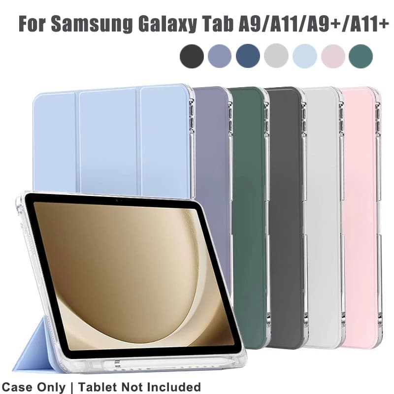 Custodia per tablet in cristallo trasparente con slot per penna per Samsung Galaxy Tab A9 A11 Plus A9 + A11 + 11 ''8.7 '' 2025 Custodie con supporto magnetico a vibrazione