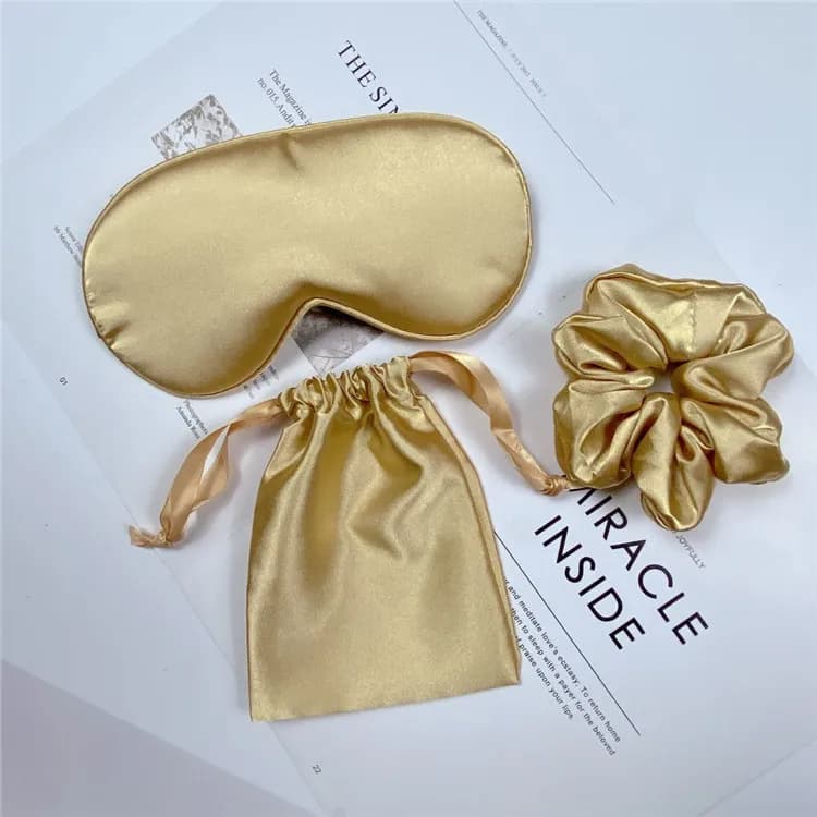 3 pezzi Set donna imitato seta sonno maschera per gli occhi bende per gli occhi maschera per il viso Eyeshade Blindfold Travel Rest Eye Cover Night Eyeshade