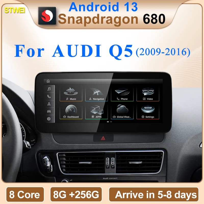 STWEI Qualcomm Snapdragon 680 6225 2.4GHz Wireless CarPlay Android13 Auto For AUDI Q5 Auto Multiledia Bluetooth Video Readers