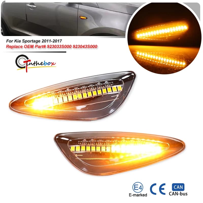 2PCS LED Light Side Marker Dynamic Fender Turn Signal Lights Assembly For Kia Sportage 2011-2017,Replace OEM Sidemarker Lamps