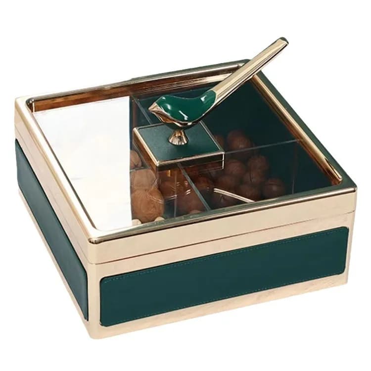 Tavolino da salotto DSA, moderno e di lusso, con scomparti e coperchio, contenitore per noci, snack, caramelle e frutta secca.