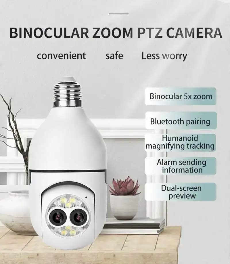 2MP 1080P iCsee APP Bluetooth 5X Zoom Doppia Lente E27 Full Color Wireless PTZ IP Dome Camera Citofono Sicurezza CCTV Baby Monitor