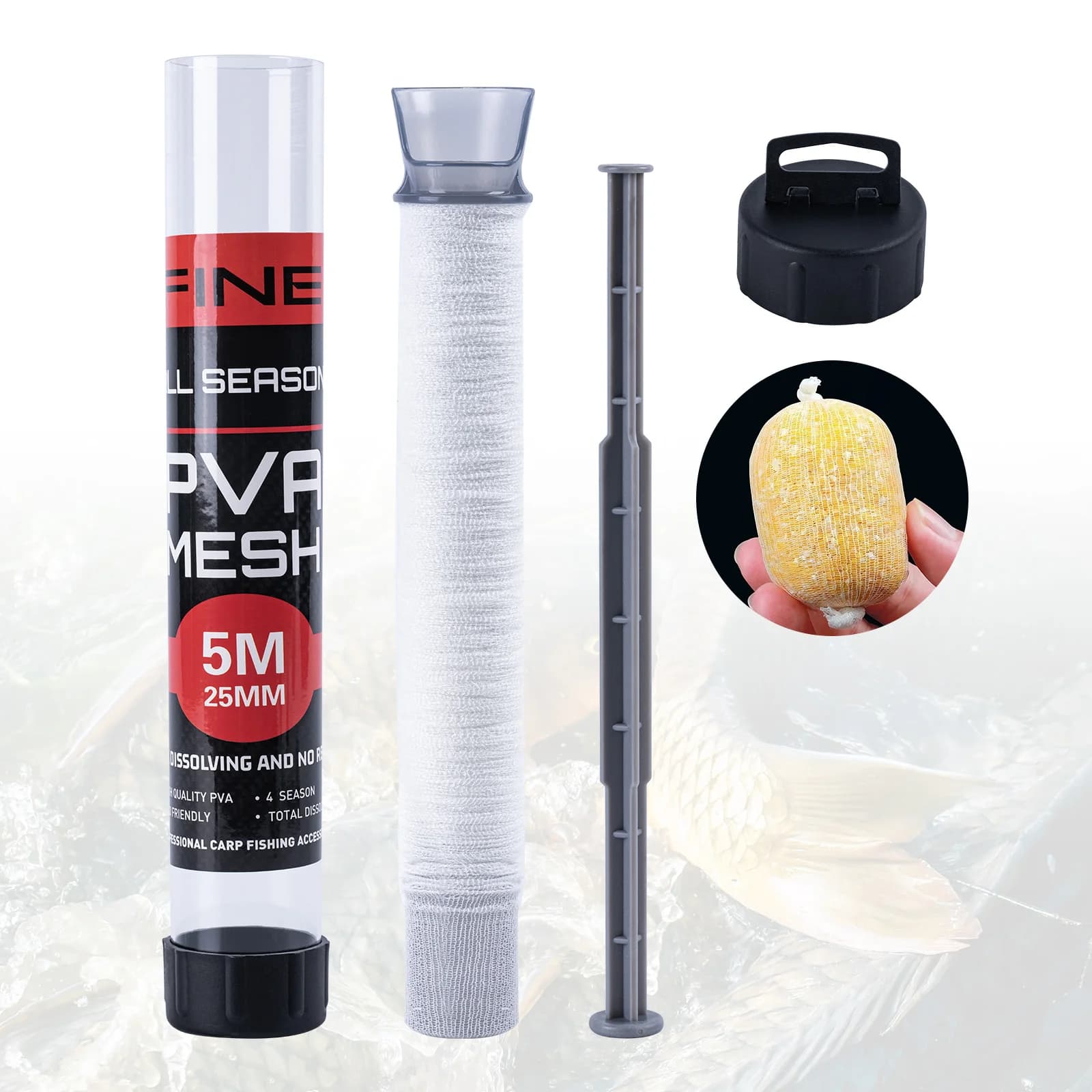 1pcs Fishing PVA Mesh Refill Tube 5M Water Dissolving Bait Mesh Sack 18mm 25mm 37mm , Eco Friendly Fishing Bait Net Tackle Kit