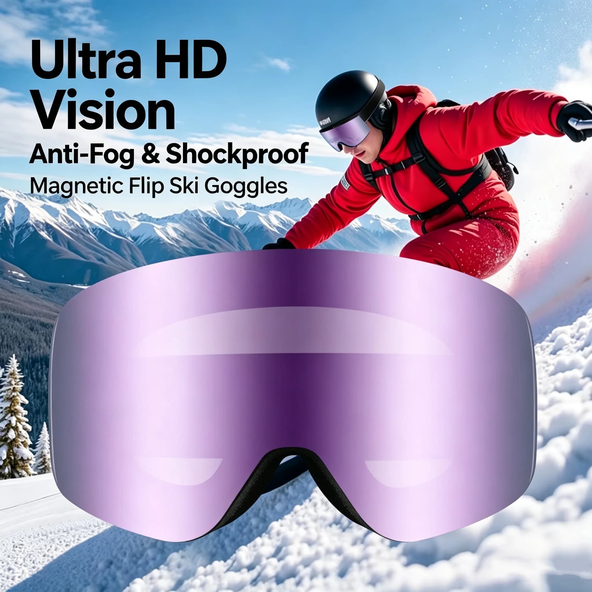 Magnetic Flip Ski Goggles Windproof UV400 Protective Cylindrical Double-Layer Anti-Fog OTG Glasses for Winter Sports