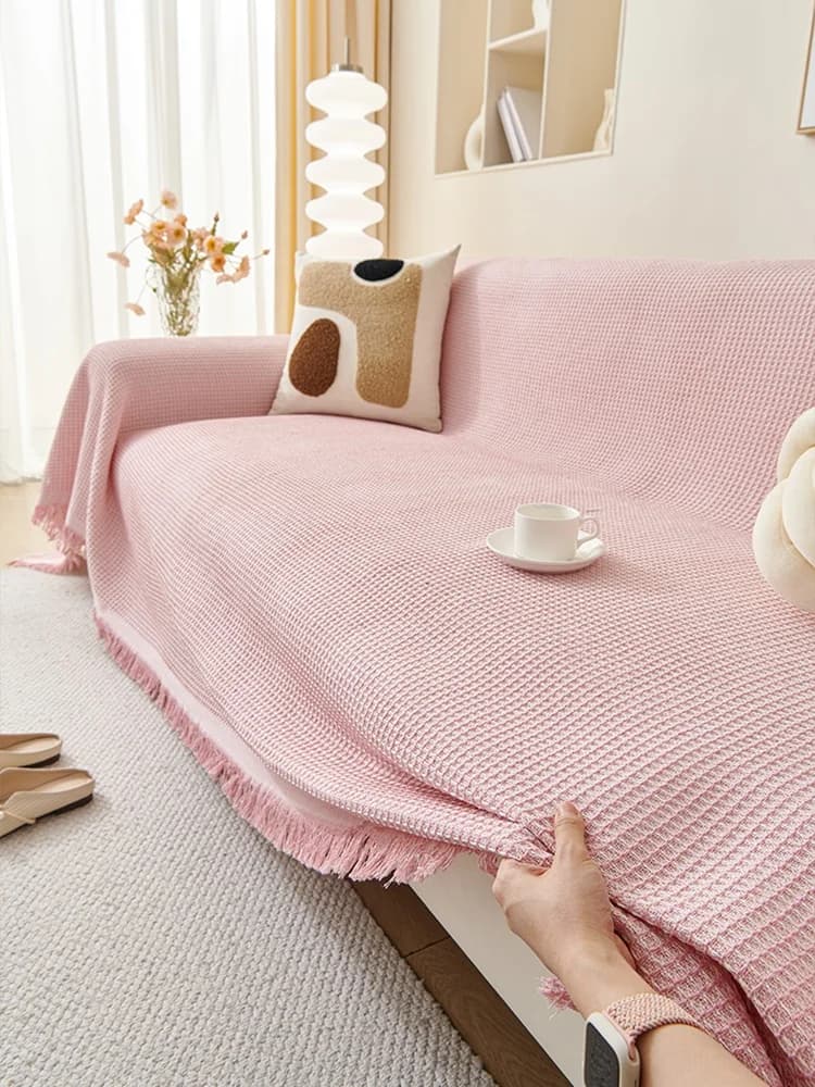 pink sofa towel cover sofa cushion universal light luxury style full cover waffle cover blanket for all seasons