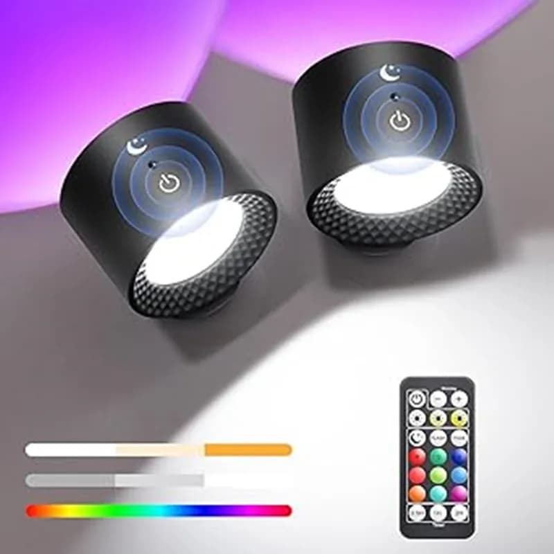 9 colori 360 ° Lampada da parete con rotazione Luci notturne montate RGB LED Up Down Lampada da lettura wireless ricaricabile a distanza per camera da letto