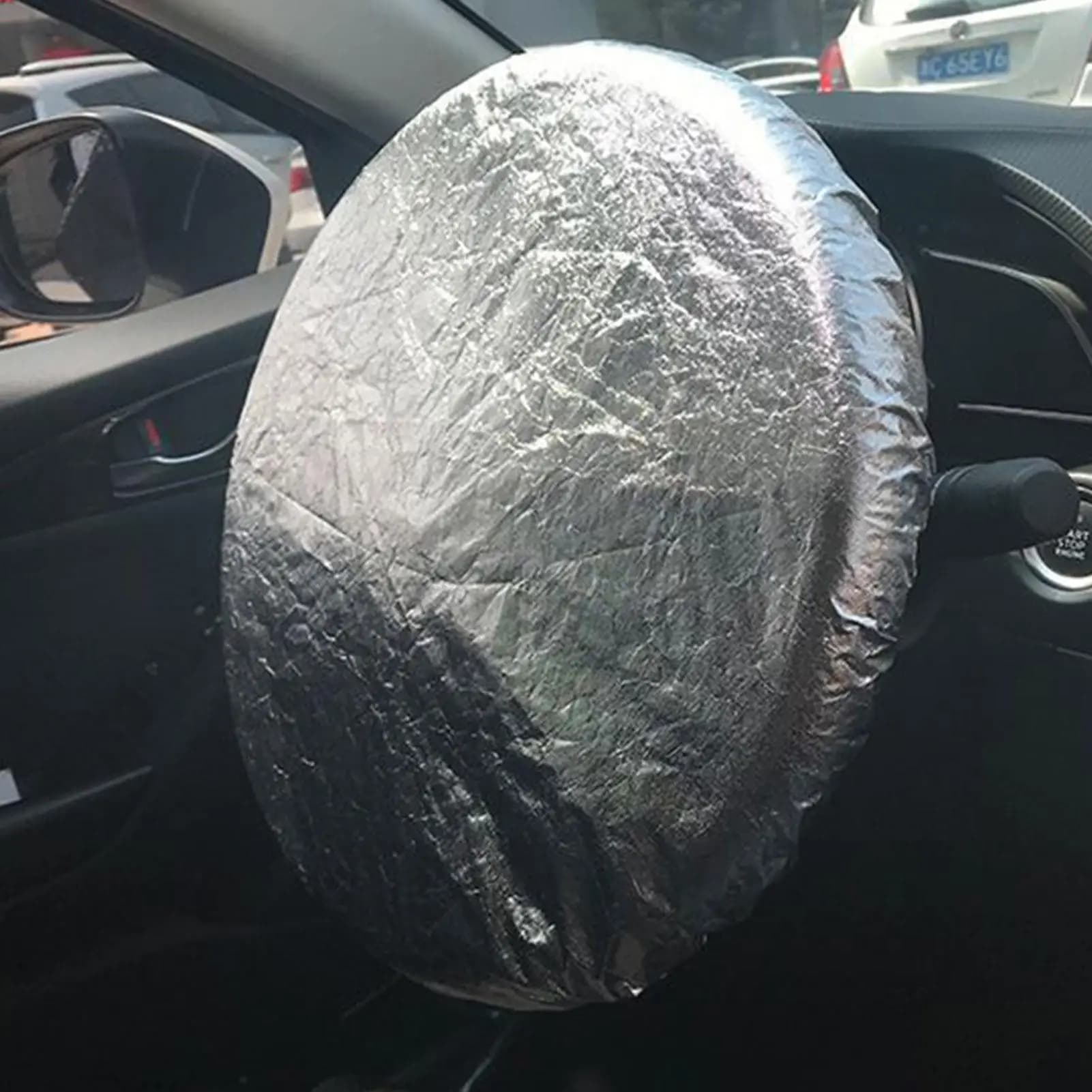 Car Steering Wheel Sun Cover 38cm Aluminum Foil Folding Cooling Shield Sunscreen Cover for most car steering wheels