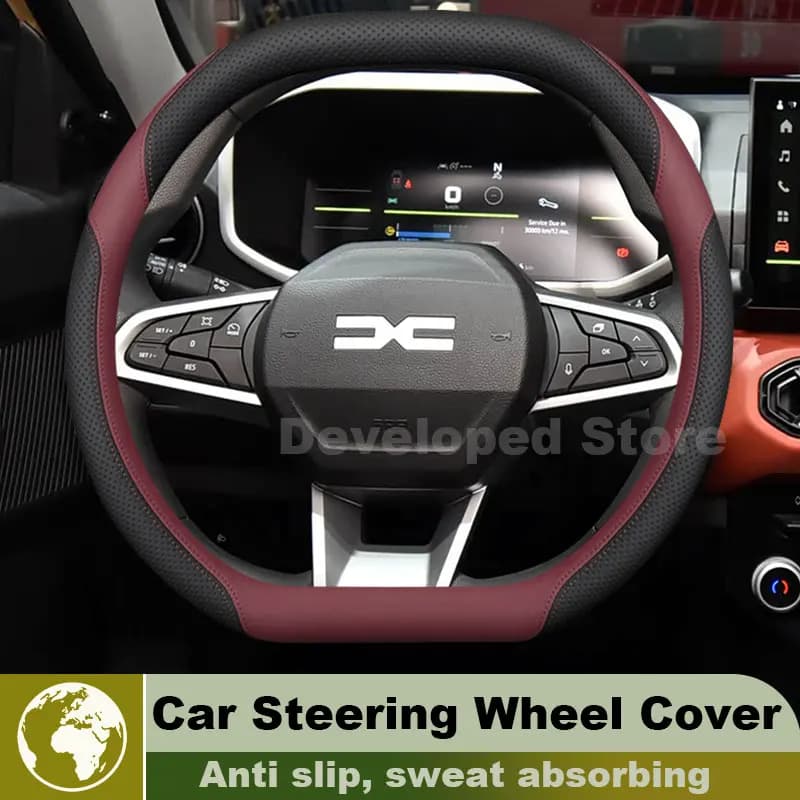 Leather Car Steering Wheel Cover For new Dacia spring sandero 2026 2025 Auto Steering Wheel Cover fit Dacia Duster Accessories