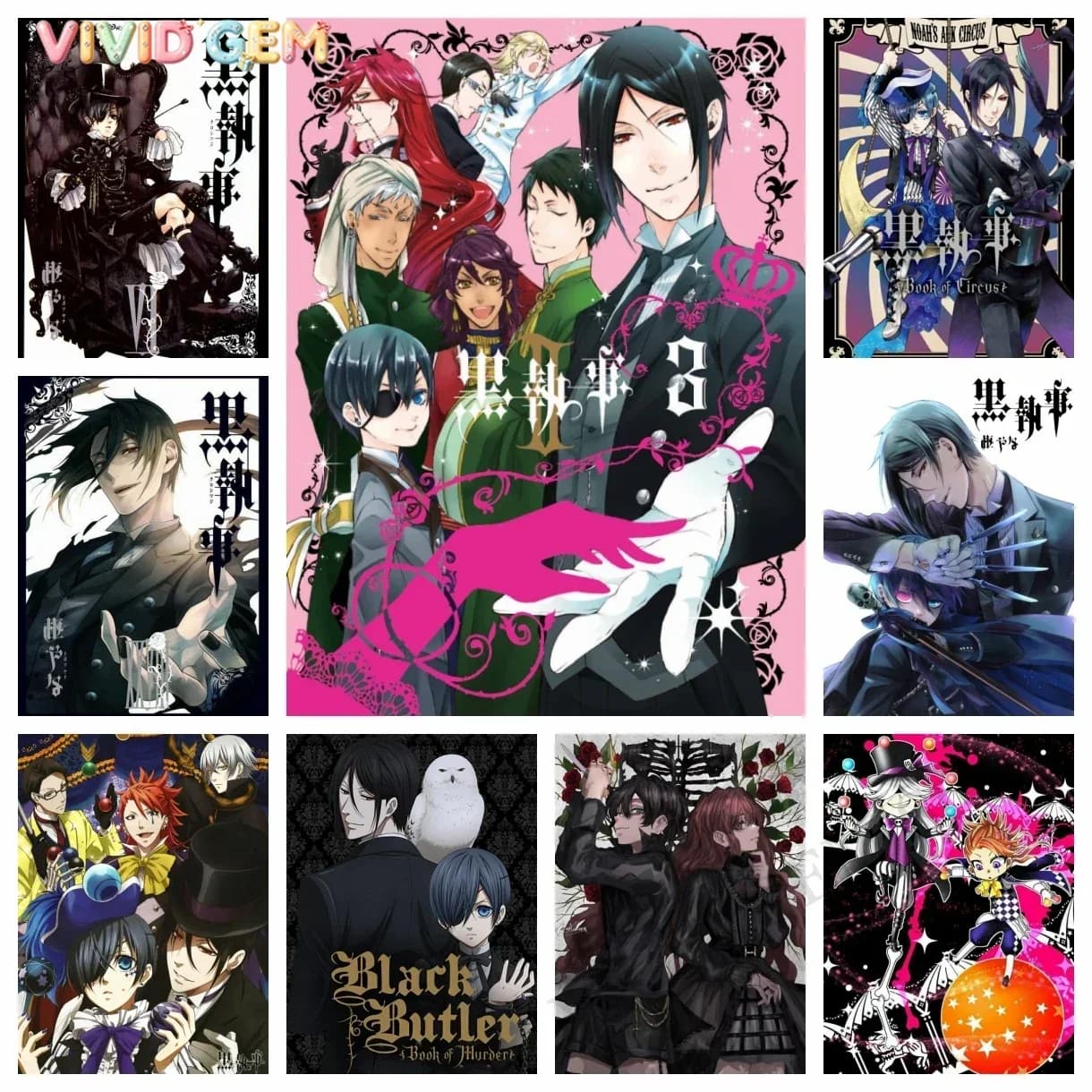 VIVID GEM Black Butler 5D DIY Diamond Painting Mosaic Japan Anime Art Crafts Diamond Embroidery Full Round Drill Cross Stitch