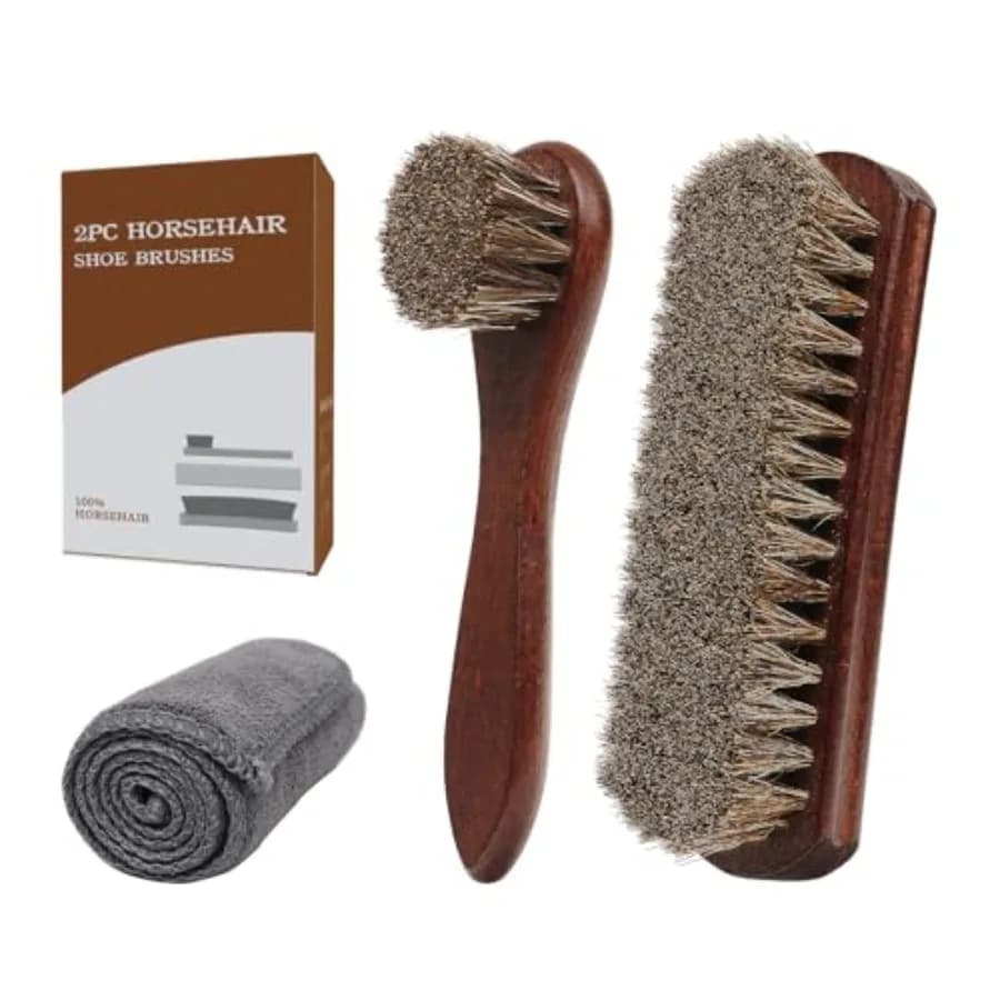 3-Piece 100% Horse Hair Shoe Brush Kit Premium Dauber Applicators Leather Care Cleaning Set with Polishing Brushes and Microfib