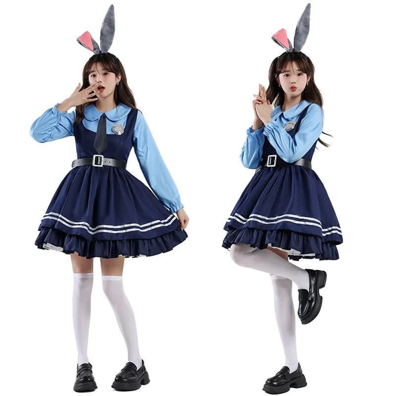 Costume Cosplay Judy Rabbit di Zootopia, Personaggio Anime Nick Fox, Woody, Coniglio Judy Cosplay, Agente di Polizia, Abiti di Halloween