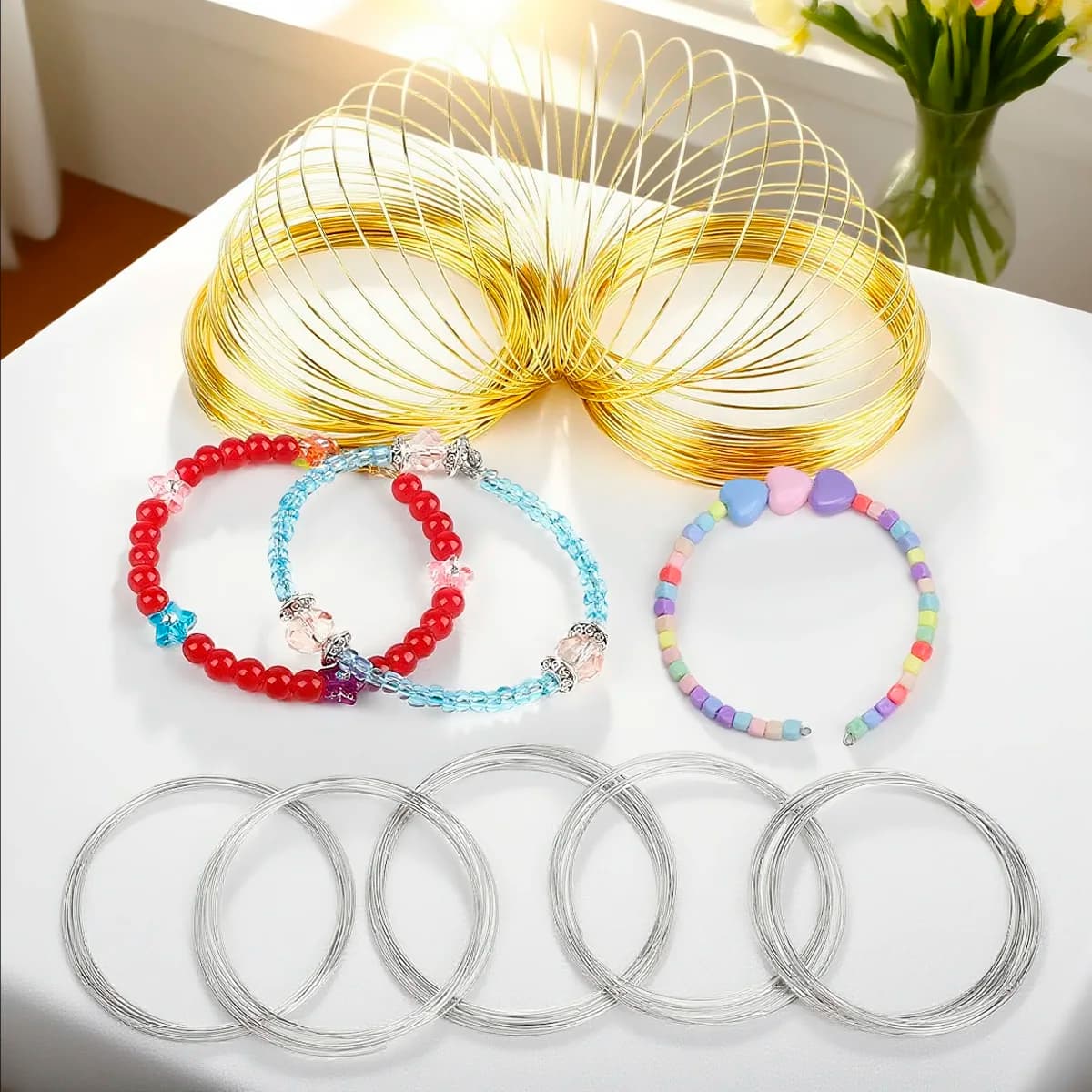 Filo Memory Wire in Acciaio Inox 0,6mm Bobina 100 Giri per Creare Bracciali e Anelli DIY, Filo per Infilare Perline e Creare Gioielli