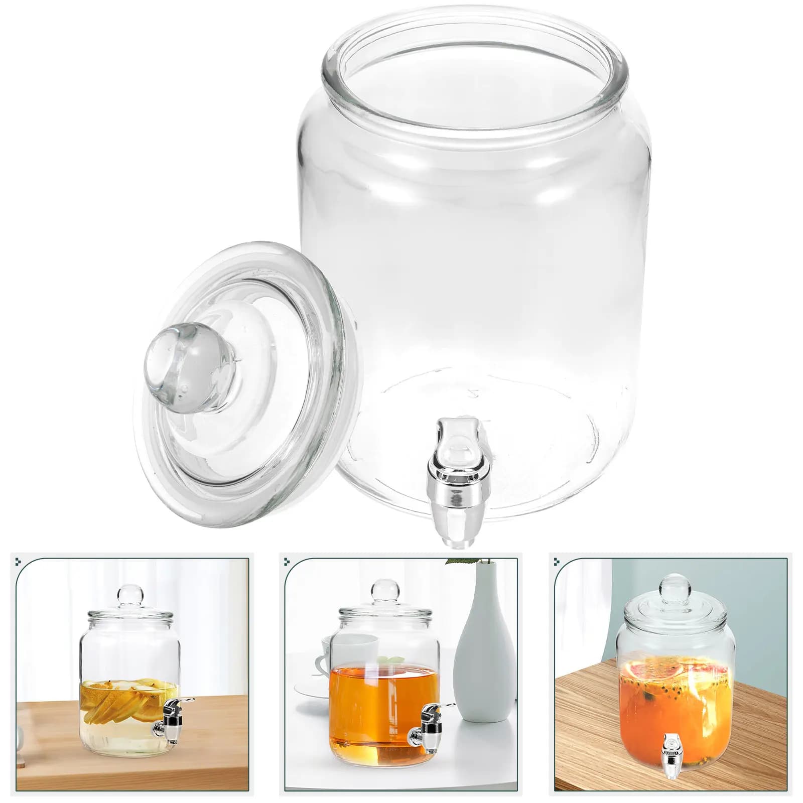 Dispenser per Bevande in Vetro da 1L con Rubinetto, Contenitore Sigillato per Succhi Freddi, Portabevande Trasparente per Uso Domestico e Produzione di Vino