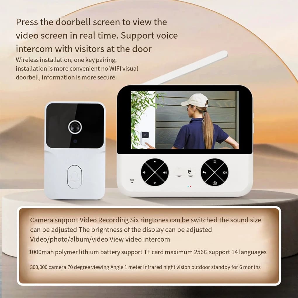 Videocitofono WiFi Telecamera HD wireless Allarme IR Sicurezza Campanello per porta Smart Home Citofono WiFi per accessorio domestico