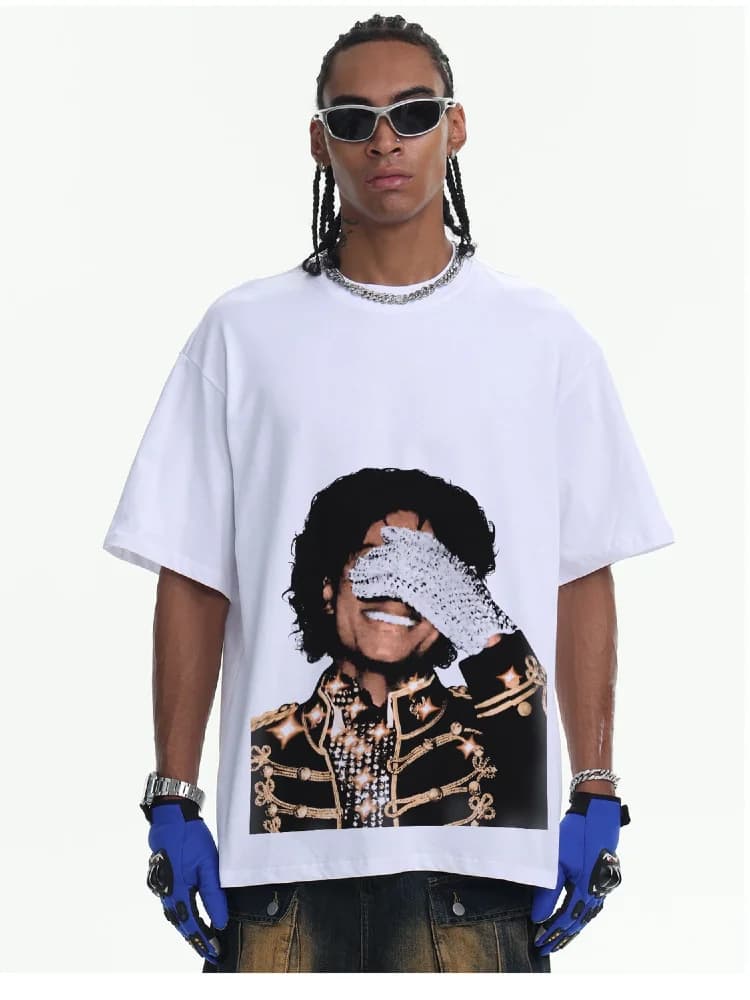 Michael Jackson Unisex American Street-Style Graphic Short-Sleeve Tee Couple's Style Pop Culture Vintage Music Tee