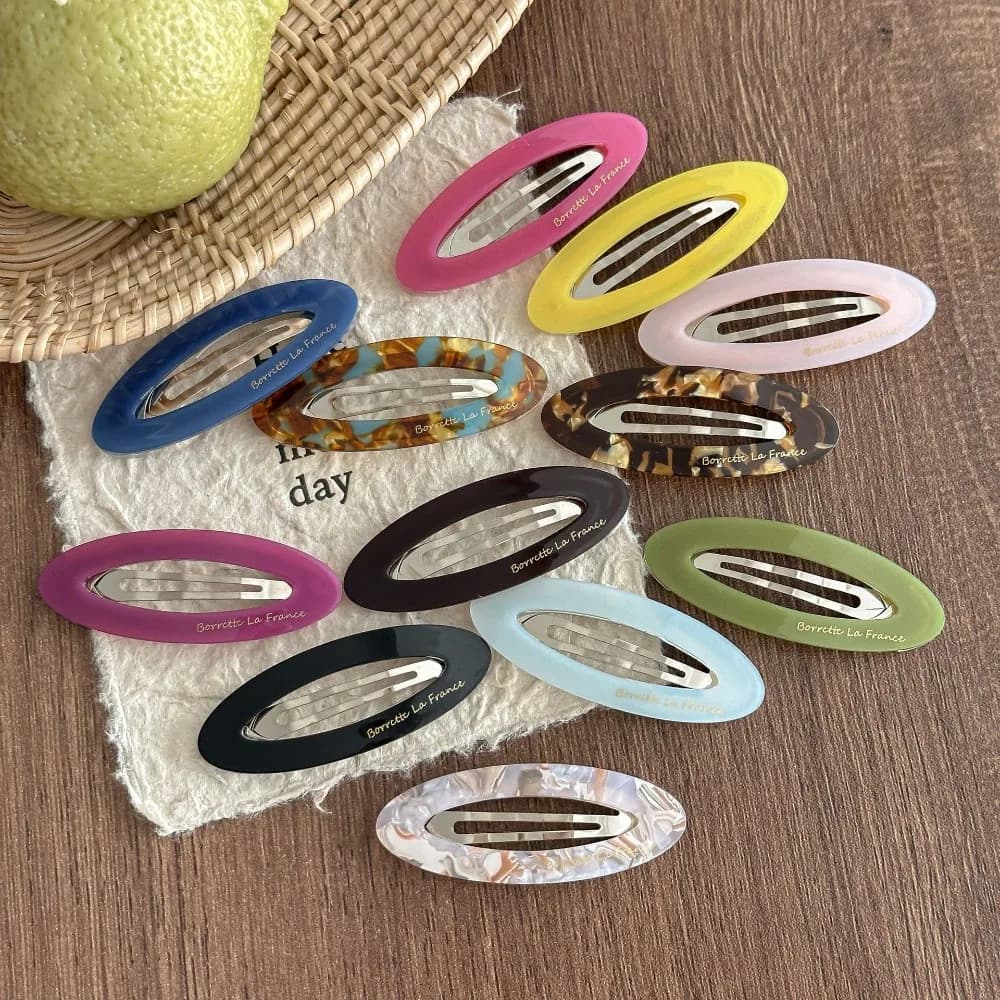 Acetic Acid Hollow Oval BB Clip for Women Forehead Hair Bangs Clip Side Clip Simple Temperament Back Head Hairpin Headdress