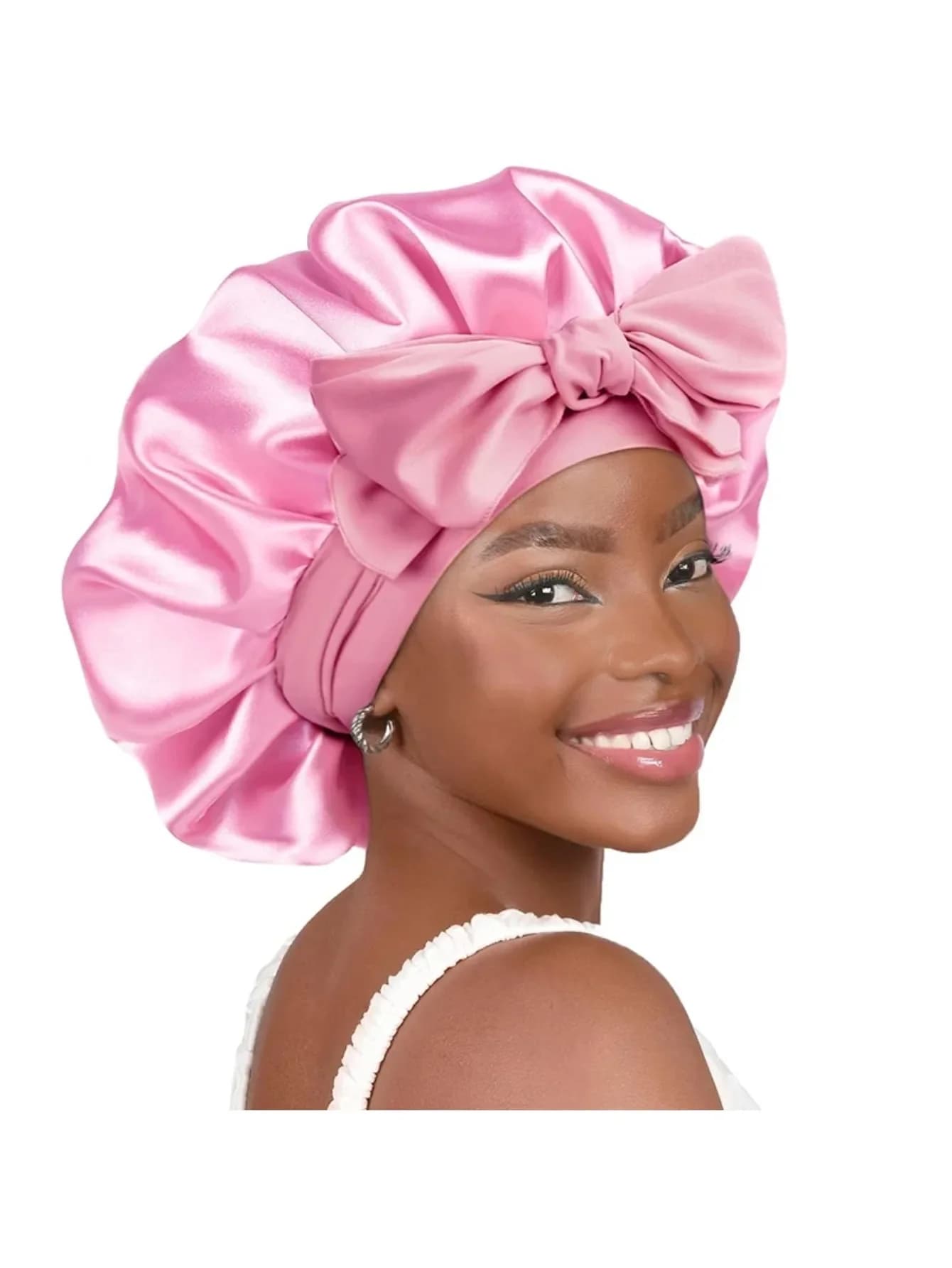 Nuovo cappello da notte in raso tinta unita con fascia elastica regolabile per donna, cappello da doccia notturno, copricapo regolabile, turbante.