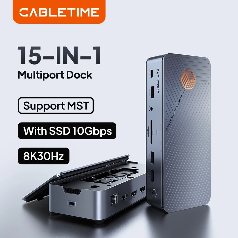 CABLETIME USB C Docking Station HUB USB C a 8K 4K HDMI DP 1000Mbps PD 100W USB3.0 per MacBook MacOS Windows Tablet Laptop