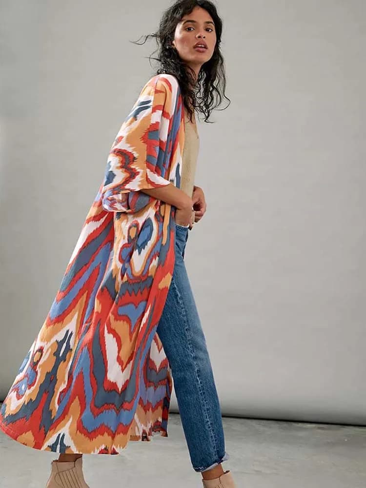 2024 Beach Kimono Bikini Cover Up Robe Beachwear caftano abito lungo costume da bagno Cover Up Print tunica per Beach Sarong Pareo Dress