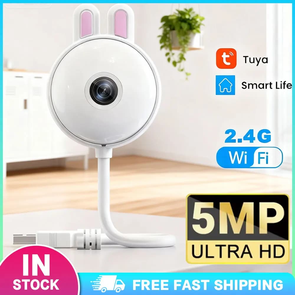 Telecamera WiFi Mini da 5MP per Interni, Lampadina USB, Monitor per Bambini, Telecamera IP di Sicurezza Domestica con Tracciamento Automatico, Compatibile con App Tuya