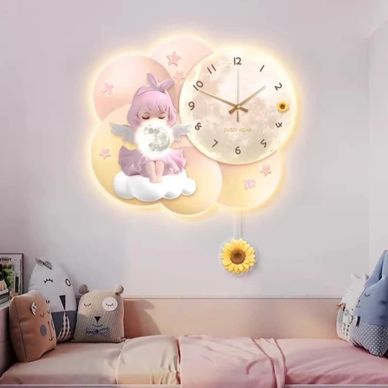 Orologio da Parete LED per Cameretta Bambini, Decorazione per Camera da Letto Ragazza, Orologio Digitale Silenzioso, Lampada Murale con Telecomando