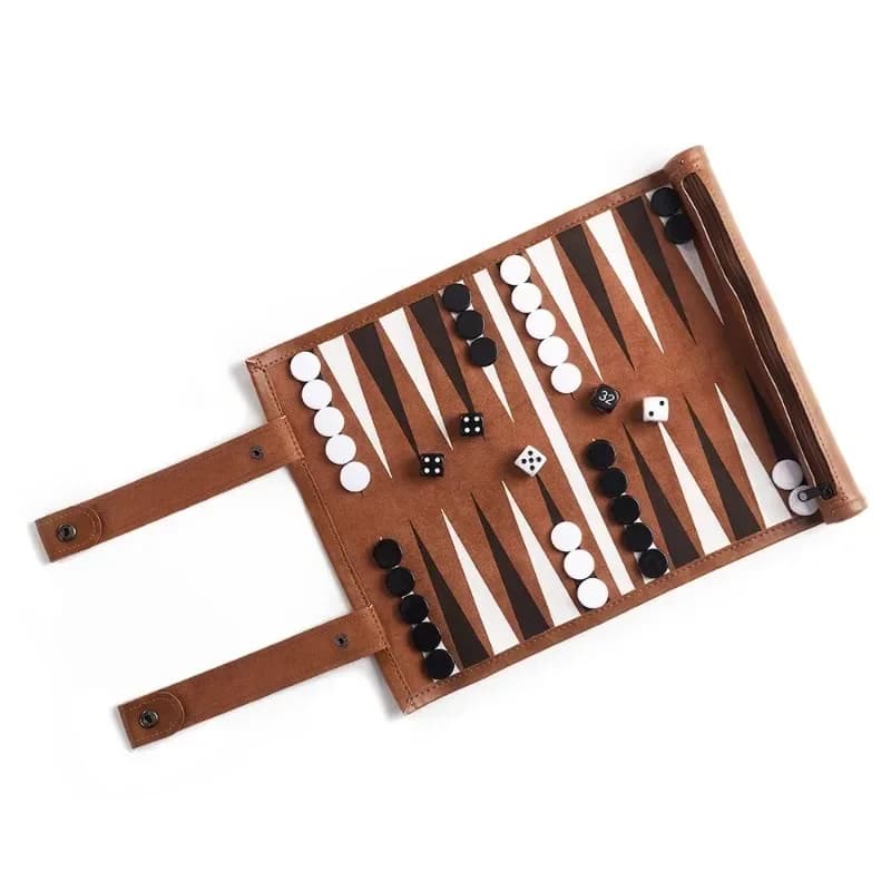 Lightweight Portable Backgammon Storage Bag Set Foldable Travel Board Game Complete Set with Pieces and Dice Entertainment