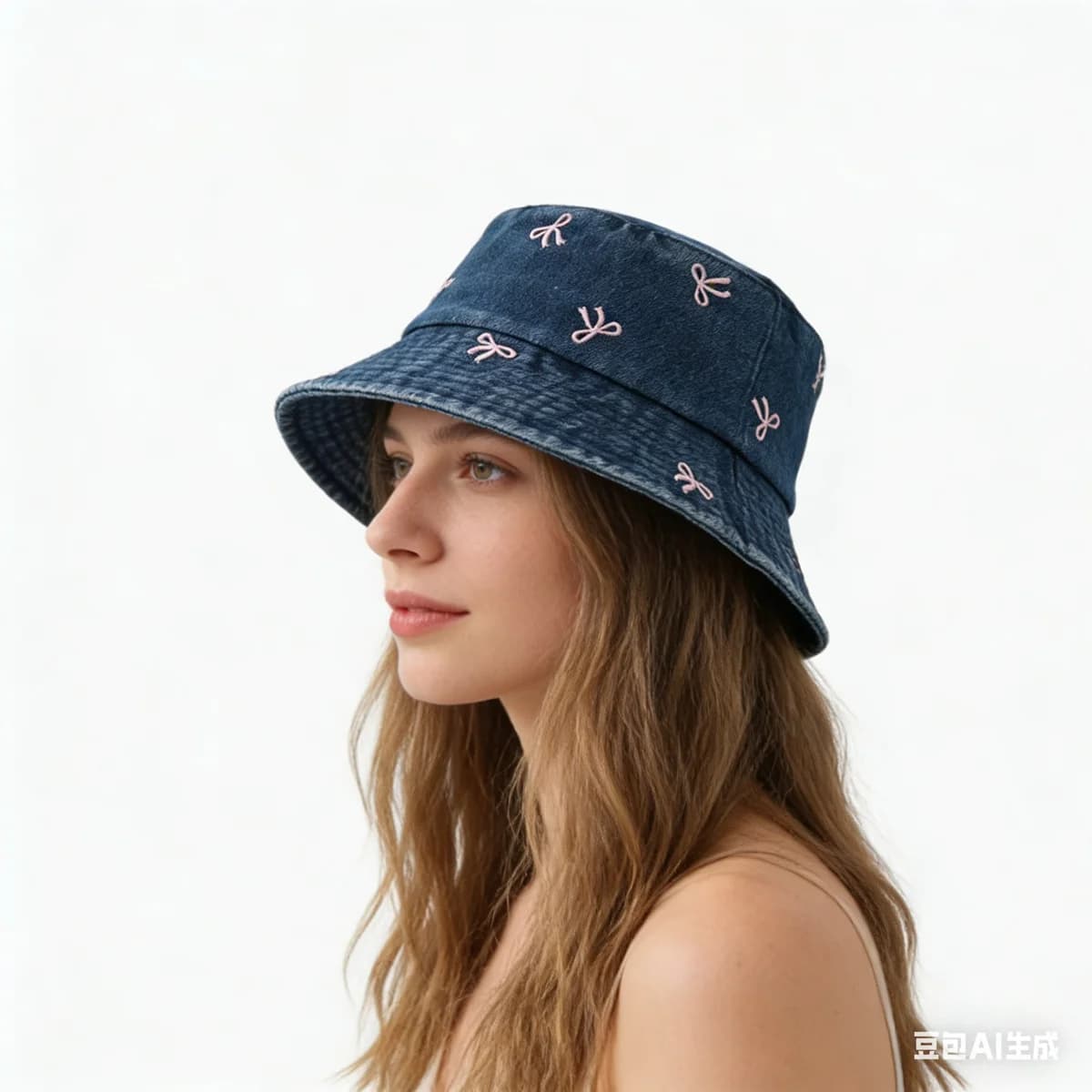 Popular Fishing Hat Summer Denim Lavato with Embroidery in Butterfly for Women, Beach Hat with Solar Protection, Gift