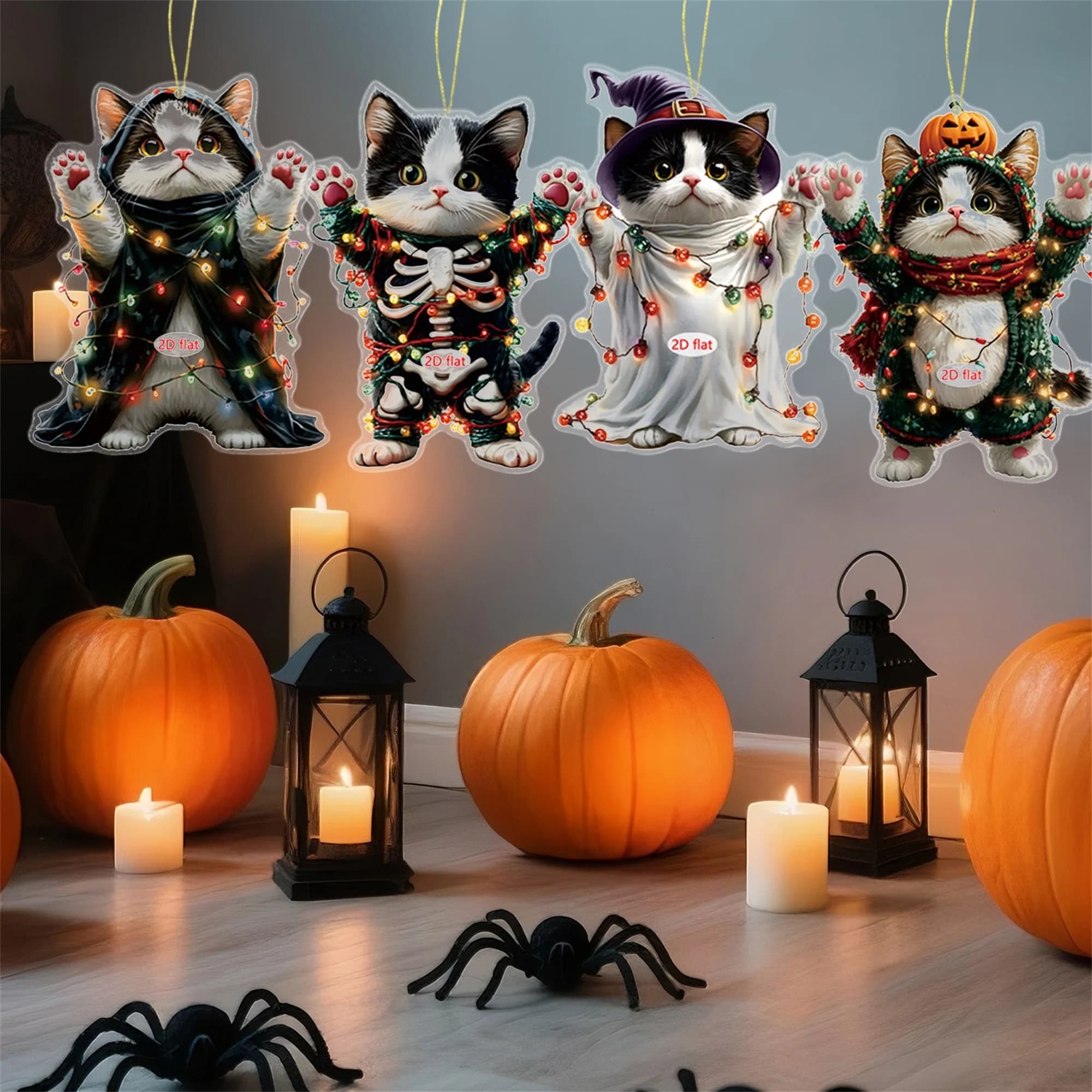 Decorazioni di Halloween con gatto nero spettrale Adorabili ornamenti pendenti per specchietto retrovisore dell'auto e albero di Natale